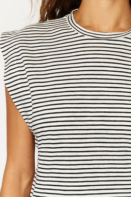 Cok Renkli %100 Pamuk Cizgili Vatka Gorunumlu Basic Bisiklet Yaka Orme T-Shirt TWOSS20TS0021