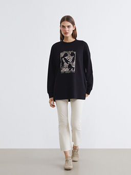 Bask?l? Soft Touch Oversize Kad?n Sweatshirt Tunik