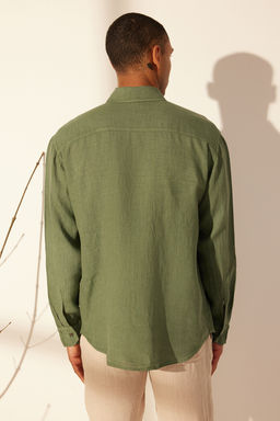 Premium Koyu Yesil %100 Keten Regular Fit Gomlek TMNSS24GO00060 - Trendyolmilla фото 6