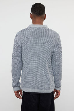 TRENDYOL MAN Gri Casual Regular Polo Yaka Dokulu Triko Kazak TMNAW25KZ00016 - Trendyolmilla фото 6