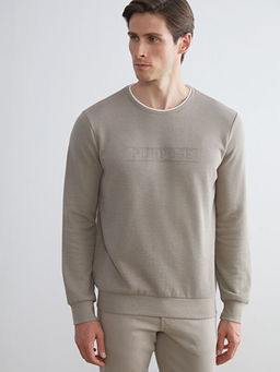 Bisiklet Yaka Bask?l? Erkek Sweatshirt