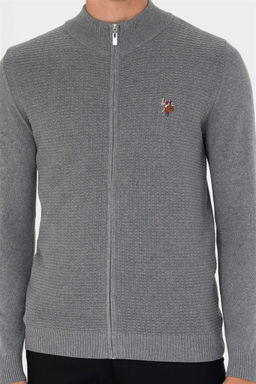 U. S. Polo Assn / Мужской серый меланжевый базовый трикотажный кардиган - U.s. polo assn фото 6