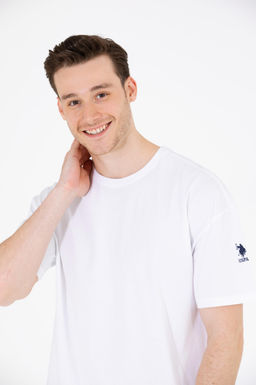 Erkek Beyaz Oversize Bisiklet Yaka Ti__rt