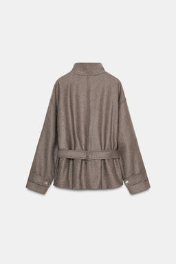 CROPPED WOOL COAT WITH BELT - Zara фото 8