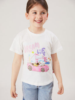 Bisiklet Yaka Barbie Bask?l? K?z ?ocuk Ti??rt