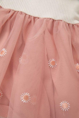 Платье-бретелька в рубчик с длинными рукавами для маленьких девочек - Defacto фото 3