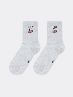 Цена за 5 пар! Носки унисекс серые с рисунком в виде эмоции св.серый меланж 556U-1633