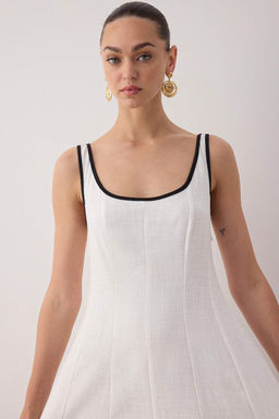 Ekru Keten Icerikli Duz Midi Dokuma Elbise TWOSS25EL00895 - Trendyolmilla фото 6