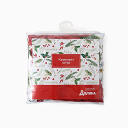 Комплект штор для кухни с подхватами «Доляна. Рождественские цветы», 2 шт., белые, 145×180 см