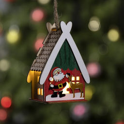 Ёлочная игрушка Домик с Сантой, 7.7х11х6 см, 1 LED, от батареек, свечение тёплое белое