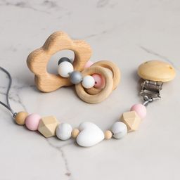 Подарочный набор Держатель для соски и прорезыватель, розовый, Крошка Я  фото 2