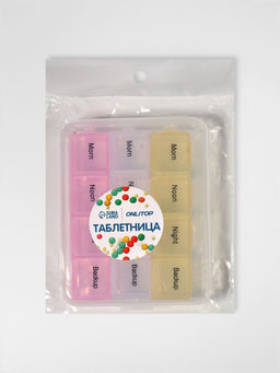 Цена за 4 шт. Таблетница - органайзер, английские буквы, утро/день/вечер/ночь, 3 контейнера по 4 секции, МИКС