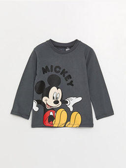 Bisiklet Yaka Uzun Kollu Mickey Mouse Bask?l? Erkek Bebek Ti??rt