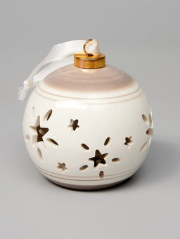 Ёлочный шар с подсветкой Звёзды беж, 108.88.8 см, 1 LED, от батареек LR443, керамика, свечение тёплое белое - Luazon lighting фото 3