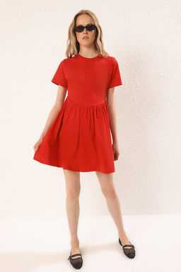 Trendyolmilla Lacivert Duz K?sa / Mini %100 Pamuk Skater Orme Elbise TWOSS25EL00386  фото 5