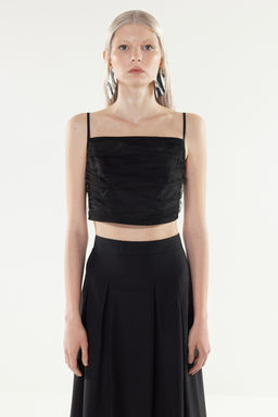 X Yapay Zeka Siyah Tul Detayl? Crop Dokuma Bluz TWOSS24BZ00540 - Trendyolmilla фото 3