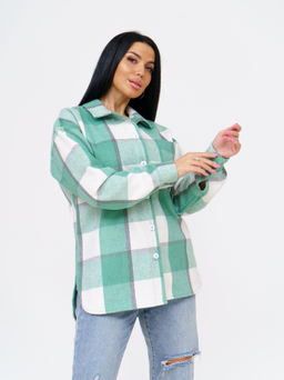 930 Туника-Рубашка "Клетка салатовая"
