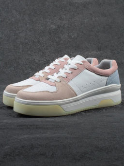 03-YG453-1 WHITE/PINK/BEIGE/LT. BLUE Кроссовки женские (натуральная кожа)