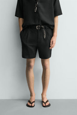 BERMUDA RELAXED FIT LINO - VISCOSA / Negro