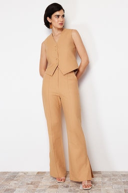Camel Premium Straight/Duz Kesim Keten Dokuma Pantolon TWOSS24PL00079