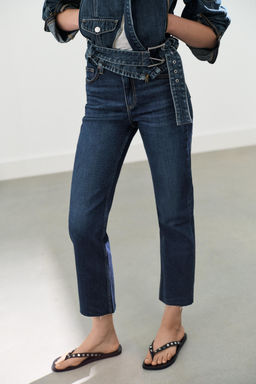 JEANS TRF CROPPED FLARE TIRO ALTO / Marino