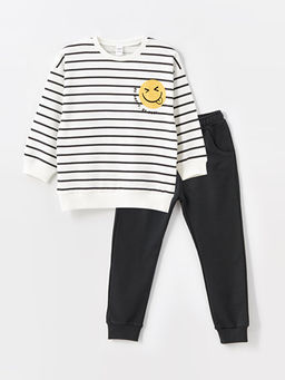 Bisiklet Yaka Bask?l? Erkek Bebek Sweatshirt ve E?ofman Alt 2li Tak?m