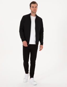 Siyah Regular Fit Pamuk Kar___ml_ Tam Fermuarl_ Sweatshirt