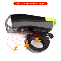 Фонарь передний интеллектуальный COMIRON SMART4 ABS; свет: 2xT6, 800lm; 4000 mAh USB ближний/дальний свет, сигнал 120Дб. 5 режимов зелёный /уп 40/ - Галеонтрейд фото 2