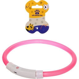 Ошейник неоновый для собак средних пород "Защита Бро", цвет розовый, зарядка от USB, шнур в комплекте, размер M - d 50см (пакет с подвесом)