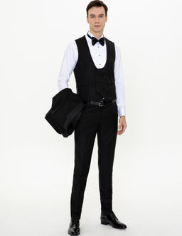Черный Экс. Slim Fit Жилет Смокинг Костюм Жениха - Cacharel фото 5