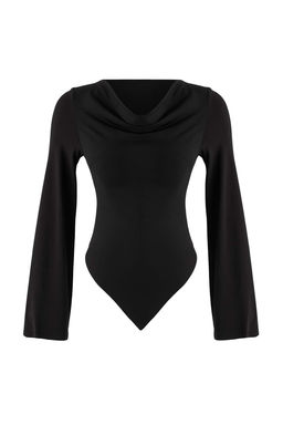 Siyah Degaje Yaka Asimetrik Fitted/Vucuda Oturan Orme Bluz TWOAW26BZ00283