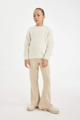 K?z Cocuk Flare Fit Ispanyol Paca Basic Duz Triko Pantolon - Defacto фото 4