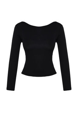 Trendyolmilla Siyah S?rt Dekolteli Fitted/Vucuda Oturan Fitilli Esnek Orme Bluz TWOAW24BZ00105  фото 6