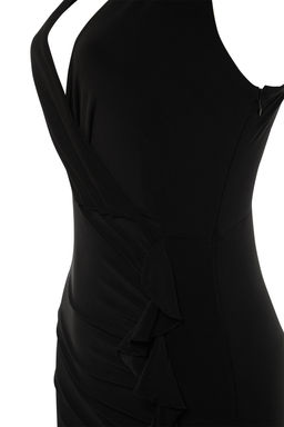 TRENDYOLMILLA Bordo Vucuda Oturan Astarl? Volanl? Orme Uzun S?k Abiye Elbise TPRSS19UT0026  фото 15