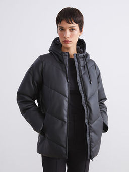 Kap??onlu Kad?n Deri G?r?n?ml? Mont