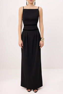 Siyah S?rt Dekolteli Kadife Serit Detayl? Maxi Abiye & Mezuniyet Elbisesi TPRSS26AE00109 - Trendyolmilla фото 2