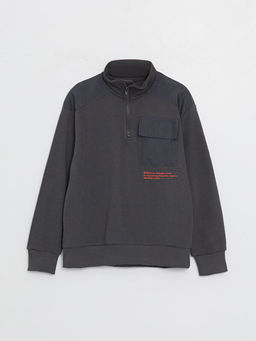 Rahat Kal?p Dik Yaka Bask?l? Erkek ?ocuk Sweatshirt