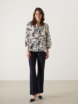 Ka??k Yaka ?i?ekli Kad?n Bluz