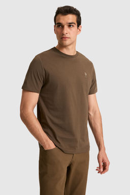 Erkek Regular Fit Bisiklet Yaka Kahverengi Basic Ti__rt