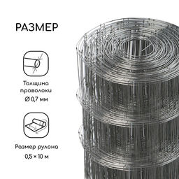 Сетка оцинкованная, сварная, 10×0.5 м, ячейка 25×25 мм, d=0.7 мм, Greengo