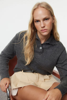 Vizon More Sustainable Yumusak Dokulu Genis Kal?p Polo Yaka Triko Kazak TWOAW25KZ00308 - Trendyolmilla фото 6