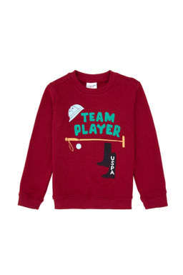 Erkek _ocuk Koyu Frambuaz Bisiklet Yaka Sweatshirt