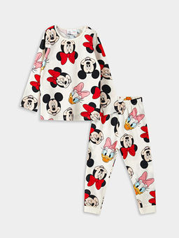 Bisiklet Yaka Uzun Kollu Minnie Mouse Bask?l? Pamuklu K?z Bebek Pijama Tak?m?