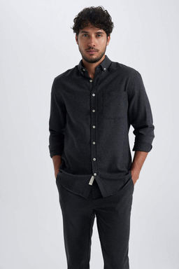 Хлопковая рубашка с длинными рукавами и воротником-поло Modern Fit - Defacto фото 4