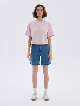 CONTE Комбинированная футболка из футера c вставками в рубчик LD 2573 crystal pink