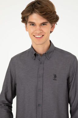Мужская базовая рубашка антрацитового цвета с длинным рукавом - U.s. polo assn фото 2