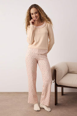 Pembe-Cok Renkli Cicekli Yar?m Patl? Fitilli Orme Pijama Tak?m? THMAW26PT00017