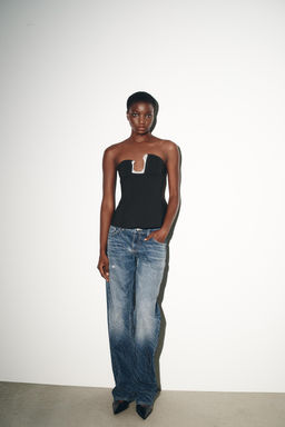 TRF LOW-RISE WIDE-LEG RHINESTONE JEANS