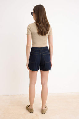 Koyu Mavi Yuksek Bel City Boy Denim Sort TWOSS26SR00219 - Trendyolmilla фото 4