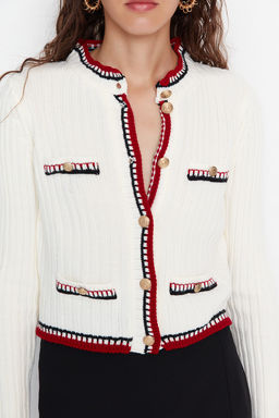 Ekru Crop Renk Bloklu Ceket Gorunumlu Triko H?rka TWOAW23HI00550